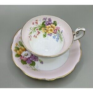 Vintage EB Foley Bone China Teacup & Saucer Floral Gold Trim England